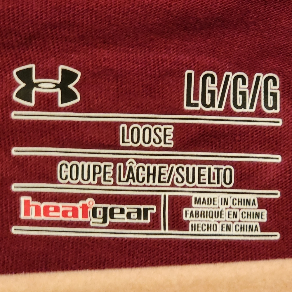 Under Armour Unisex Burgundy Tee with Camo Logo Heat Gear Wicking Size Large - Picture 8 of 13